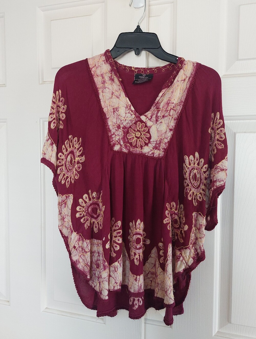 Moda Burgundy Tunic with Cream Tie-Dye and Embroidered Motifs